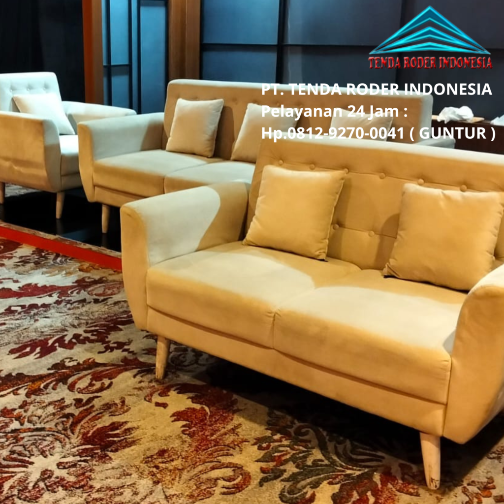 Sewa Sofa Minimalis Kaki Kayu Warna Coklat Susu Dan Tenda Roder Jakarta