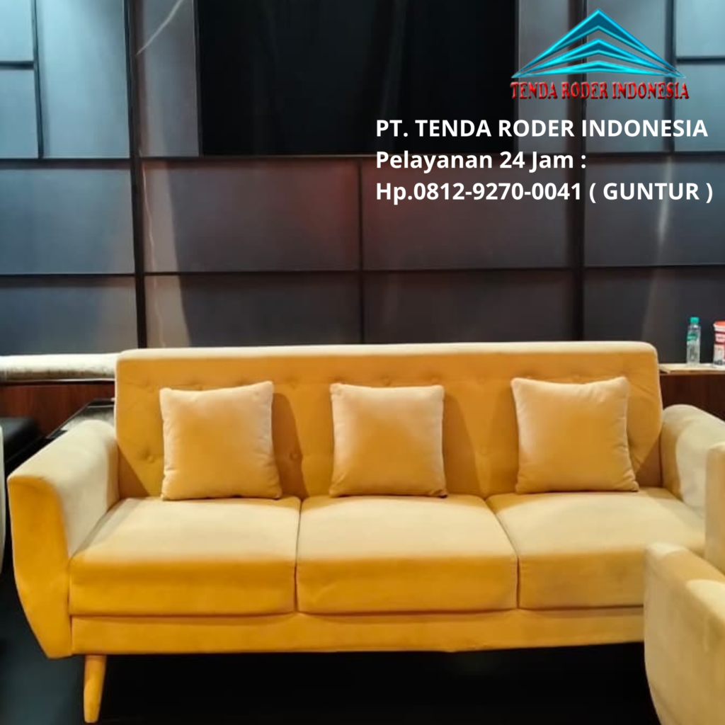 Sewa Sofa Minimalis Kaki Kayu Warna Coklat Susu Dan Tenda Roder Jakarta