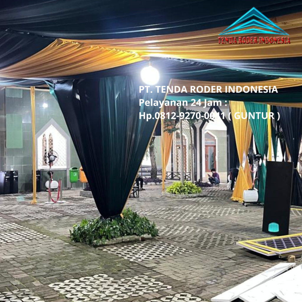 Sewa Tenda Konvensional Dekor Serut Hitam Gold Dan Tenda Roder Bogor