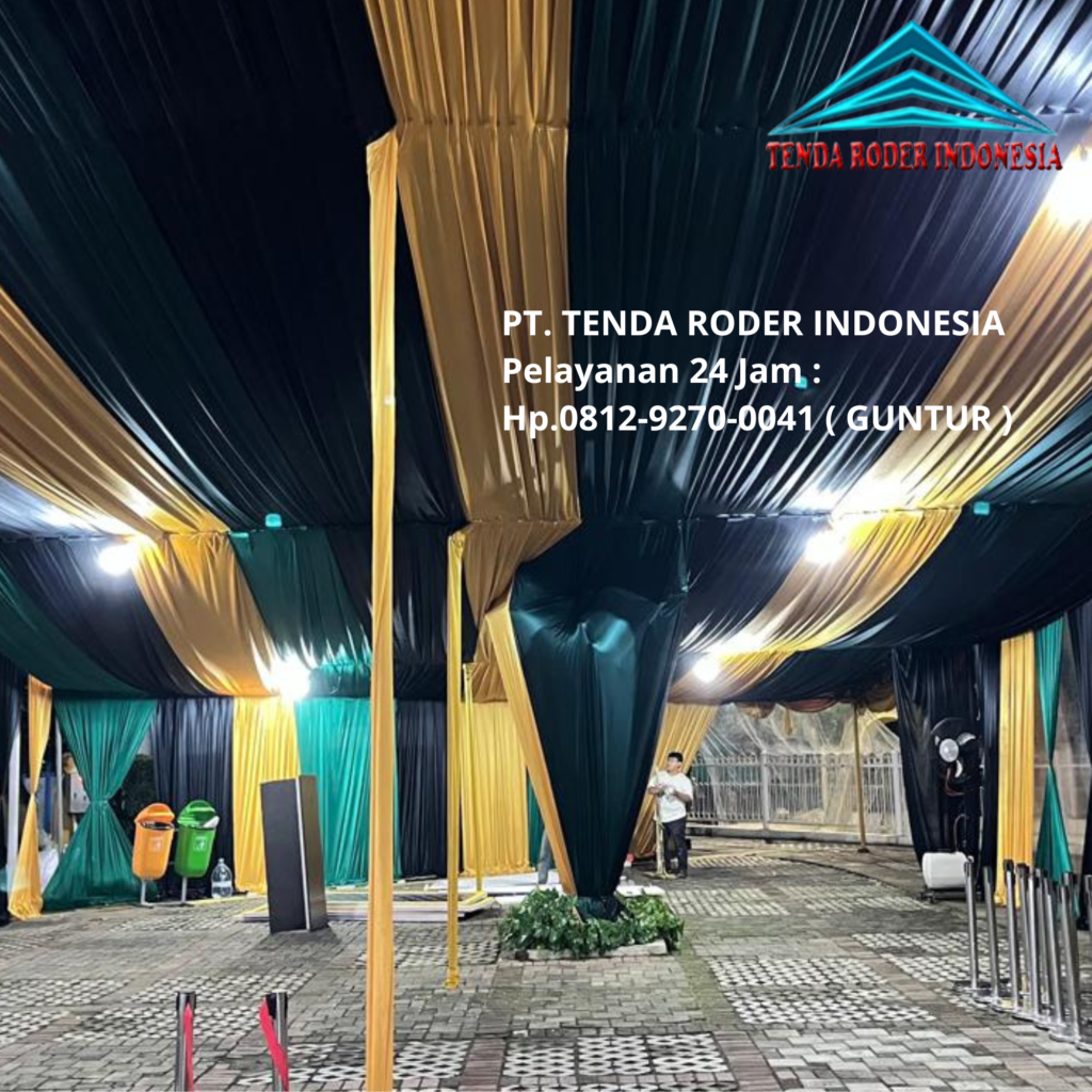 Sewa Tenda Konvensional Dekor Serut Hitam Gold Dan Tenda Roder Bogor