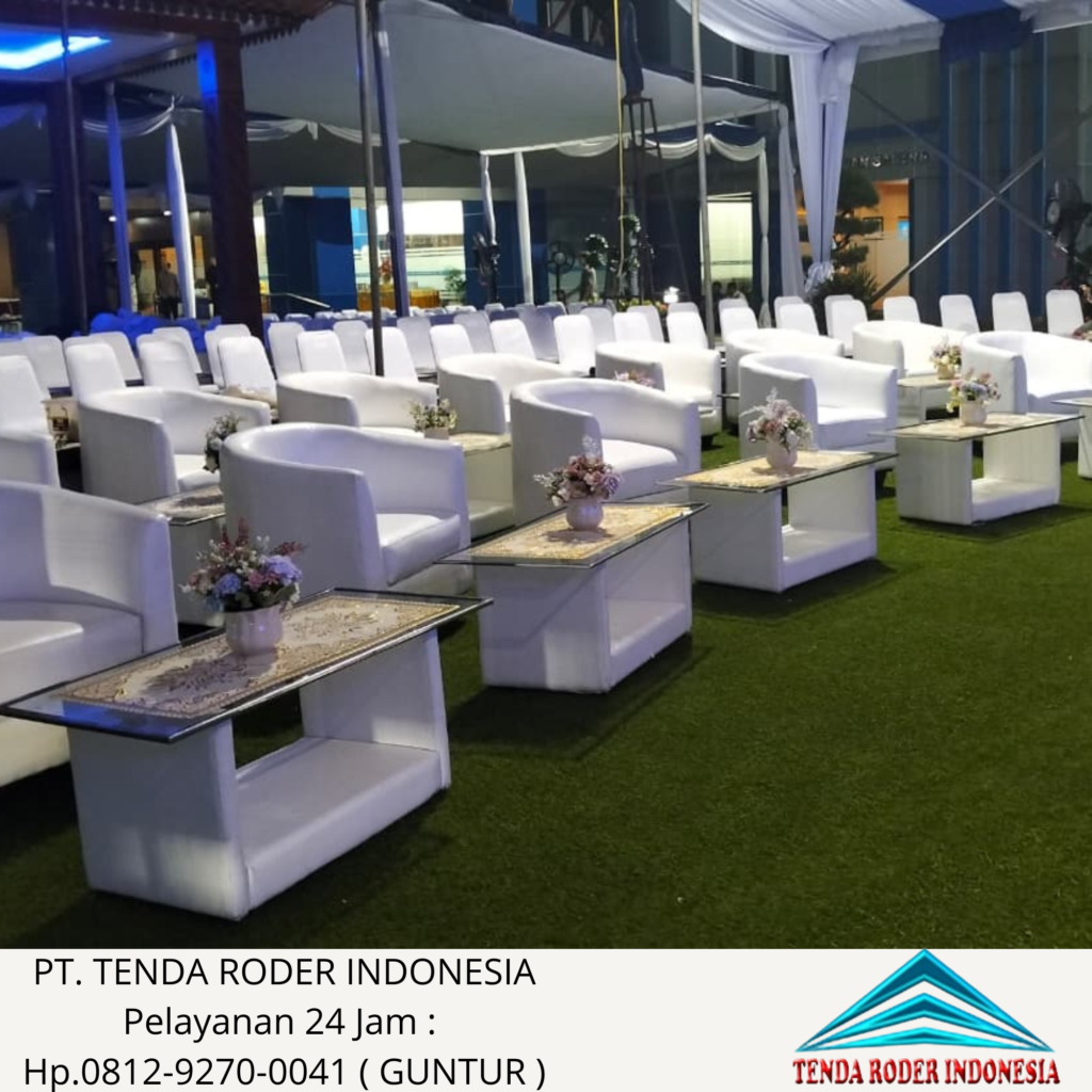 Sewa Tenda Roder, Meja Kaca Vip,Sofa Putih Oval Jakarta