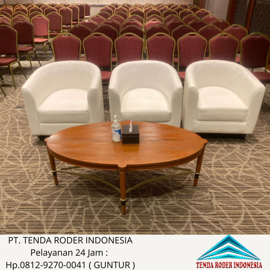 Sewa Tenda Roder, Meja Kaca Vip,Sofa Putih Oval Jakarta