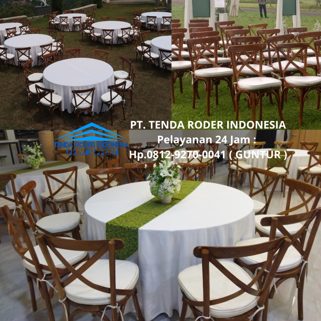 Rental MEJA BULAT,TENDA RODER,KURSI CROSS BACK Jakarta