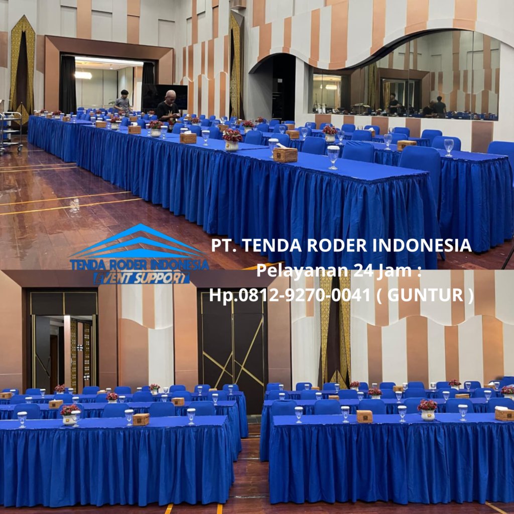 Rental MEJA KOTAK COVER BIRU,TENDA RODER cikeas