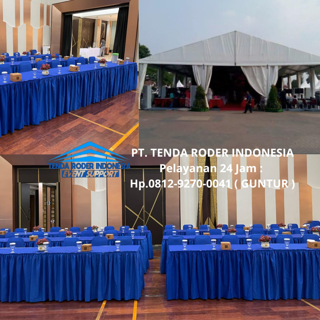 Rental MEJA KOTAK COVER BIRU,TENDA RODER cikeas