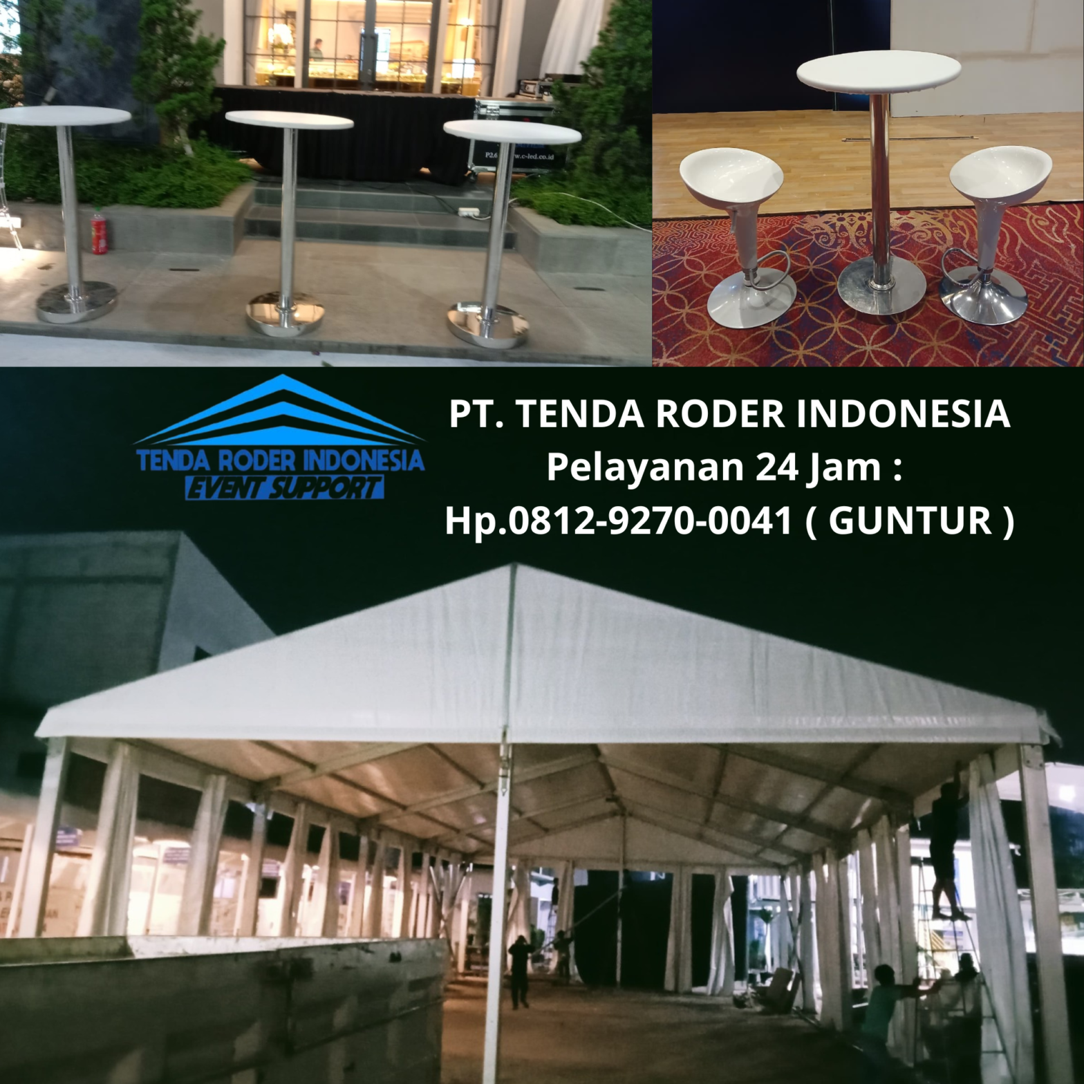 Rental Sewa MEJA BARSTOOL PUTIH, TENDA RODER Area Karawang