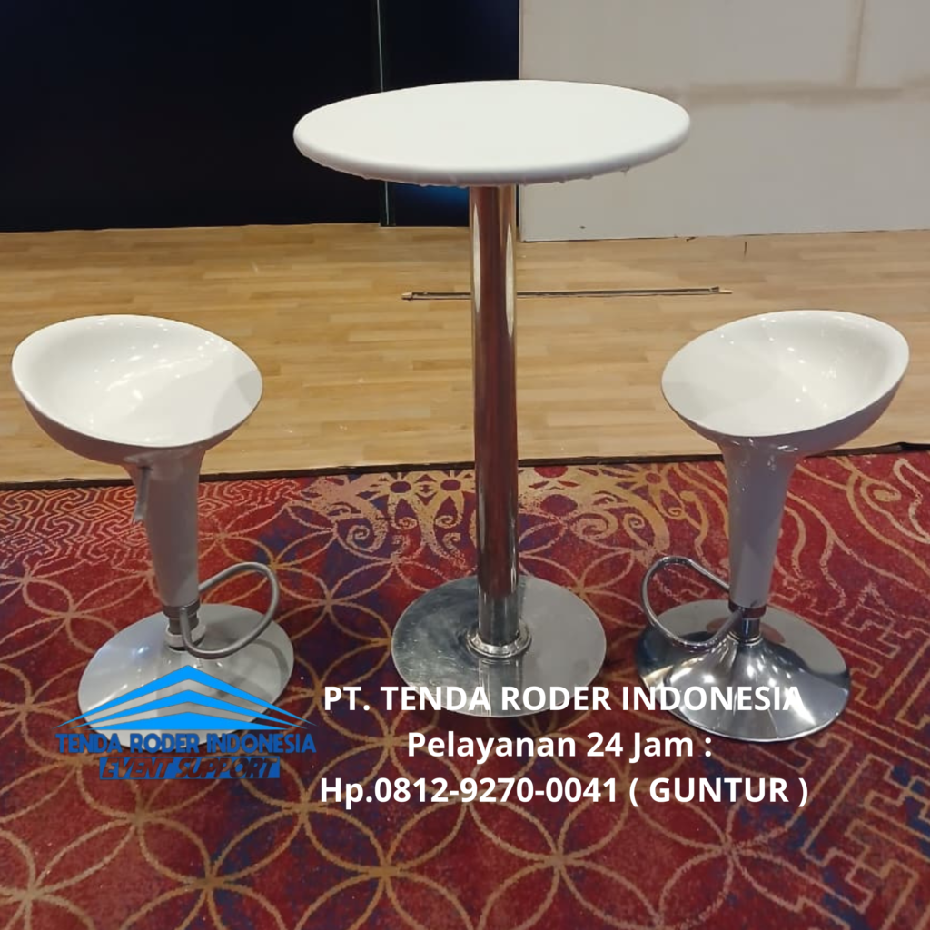 Rental Sewa MEJA BARSTOOL PUTIH, TENDA RODER Area Karawang
