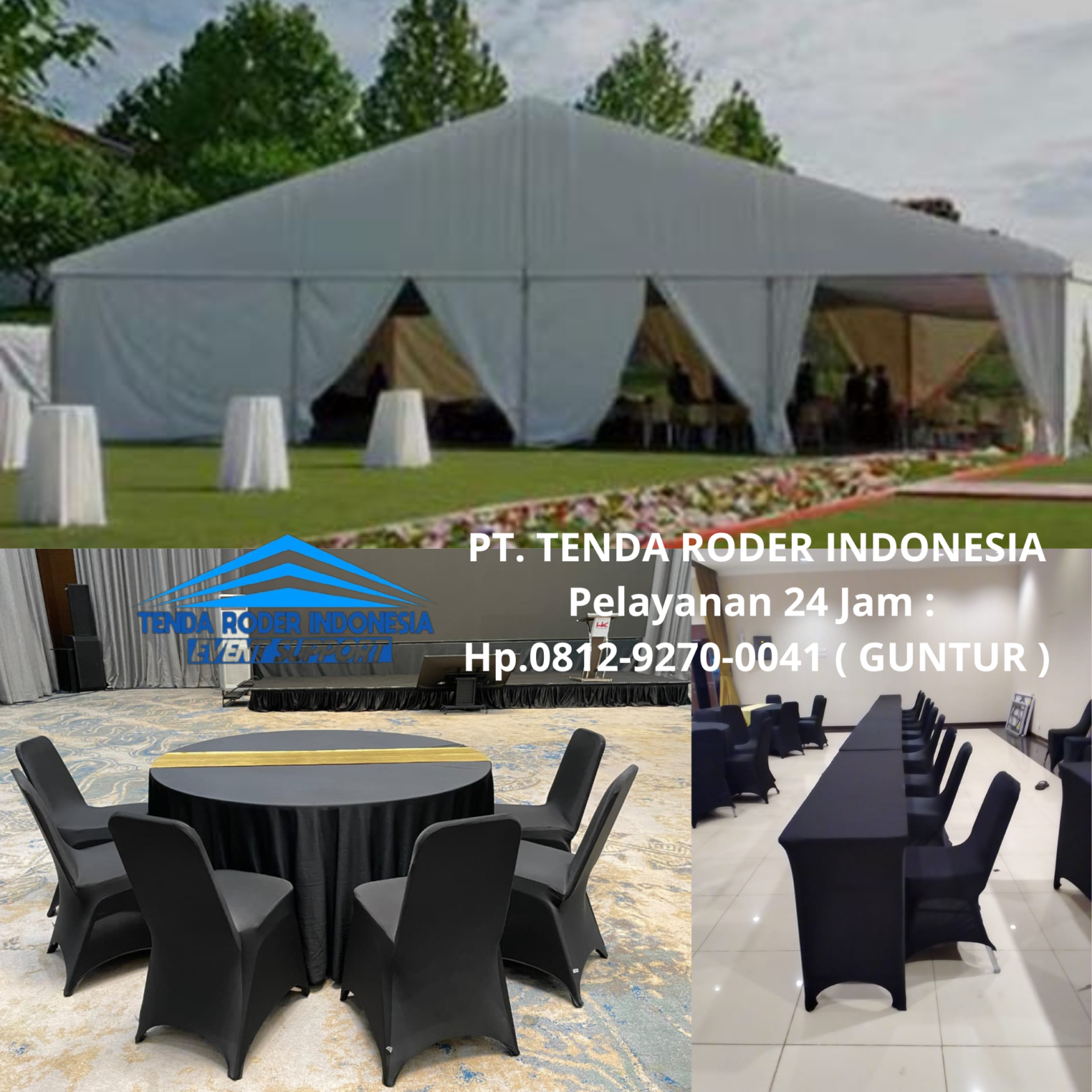 Sewa KURSI,MEJA COVER HITAM,Sewa TENDA RODER Depok