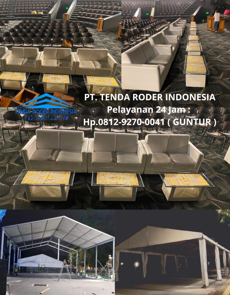 Sewa SOFA DOUBLE PUTIH, MEJA VIP KACA, TENDA RODER Cikampek
