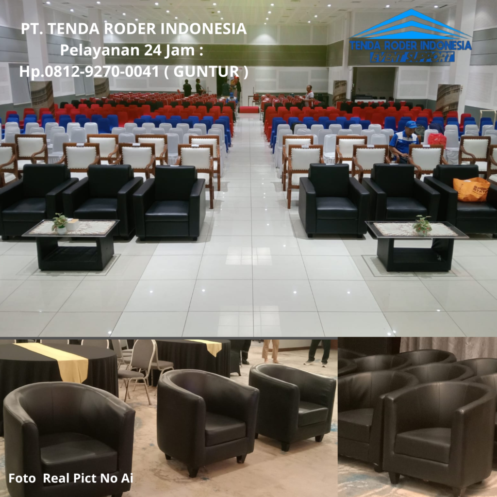 Sewa SOFA VIP HITAM, MEJA KACA Dan TENDA RODER Area Bekasi