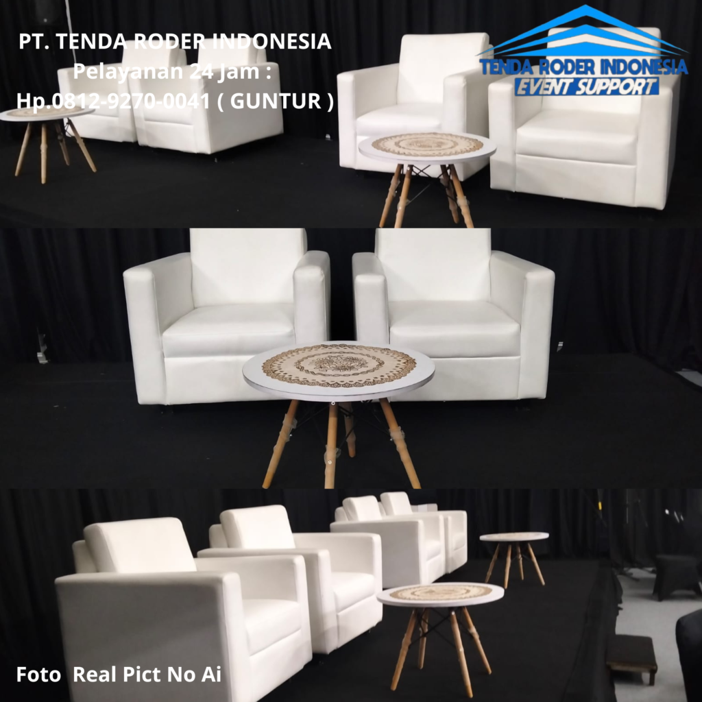 Rental MEJA DIRMY,SOFA SINGLE PUTIH TENDA RODER Pati