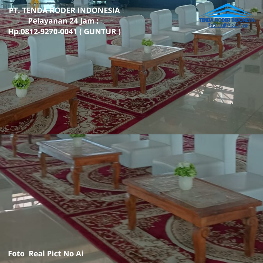 Rental Sofa Putih Lesehan,Meja VIP Kayu,Tenda Roder Jakarta
