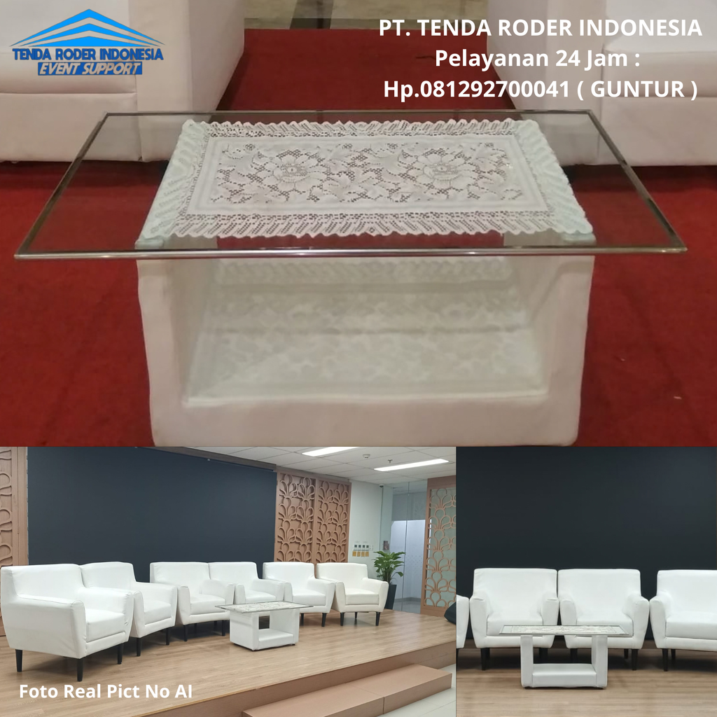Sewa Sofa Scandinavian Putih Set Meja Kaca,Tenda Roder Depok